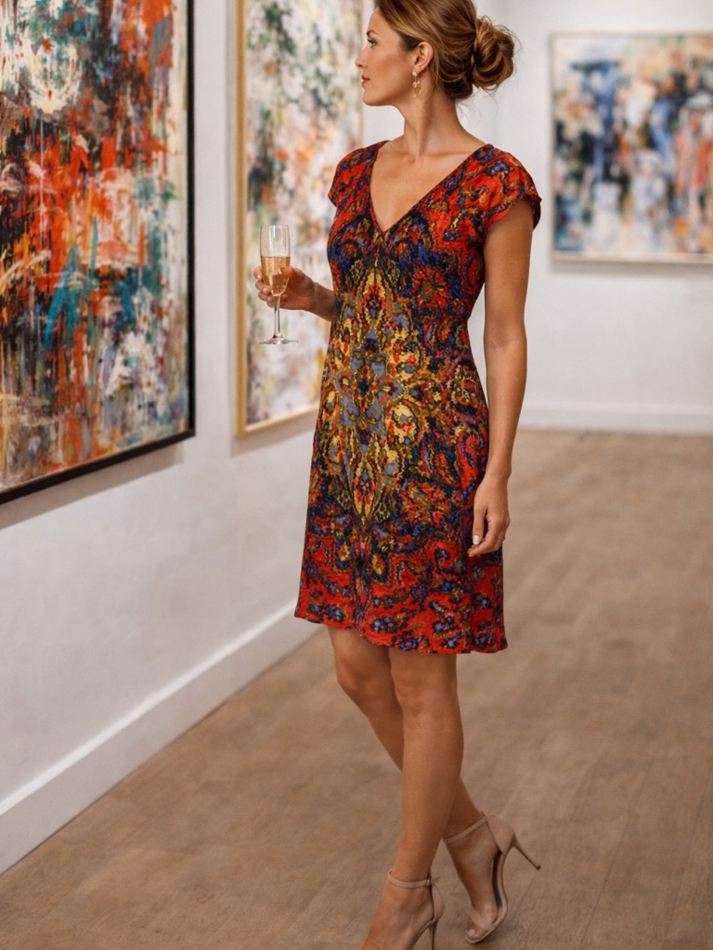 Maeve Anthropologie Medium Multicolor Abstract Print Shift Dress V Neck Travel